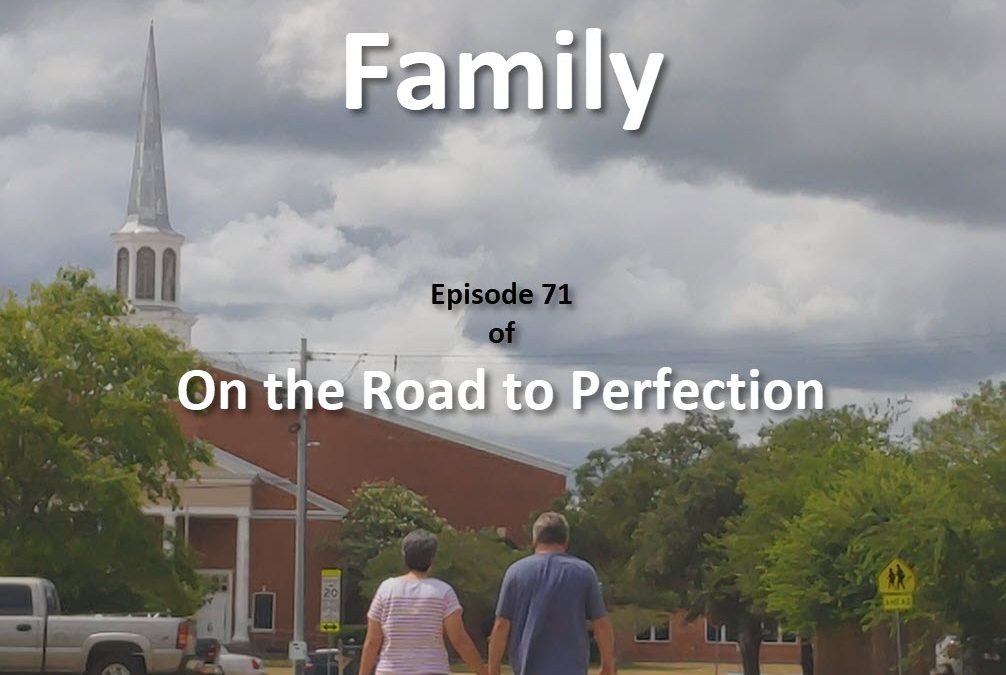 Family is the topic of this episode, with the iconic cover of Beth and Kristofer walking toward a Catholic Church, seeing them from behind with the Church rising before them, and the title of the podcast and episode information in text on the image.